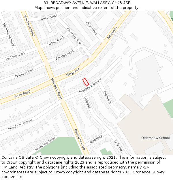 83, BROADWAY AVENUE, WALLASEY, CH45 4SE: Location map and indicative extent of plot