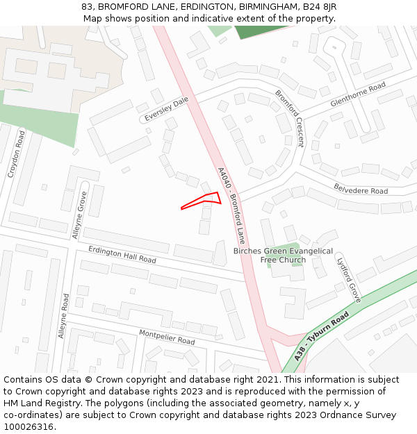 83, BROMFORD LANE, ERDINGTON, BIRMINGHAM, B24 8JR: Location map and indicative extent of plot