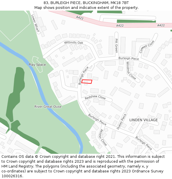 83, BURLEIGH PIECE, BUCKINGHAM, MK18 7BT: Location map and indicative extent of plot