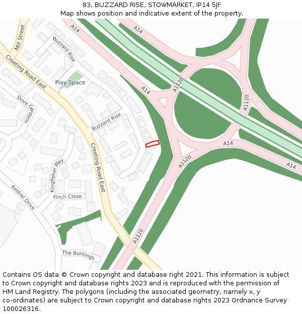 83, BUZZARD RISE, STOWMARKET, IP14 5JF: Location map and indicative extent of plot