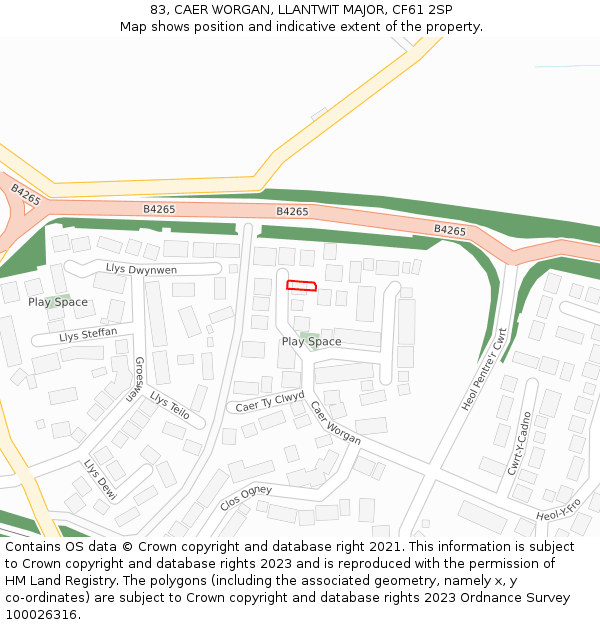83, CAER WORGAN, LLANTWIT MAJOR, CF61 2SP: Location map and indicative extent of plot
