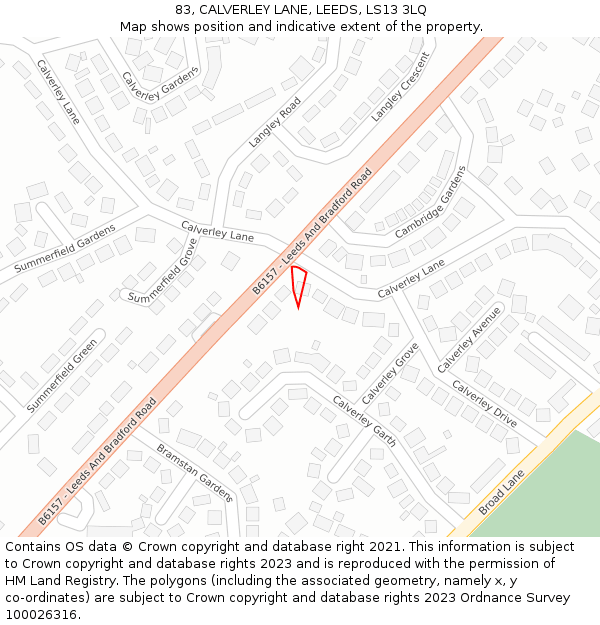 83, CALVERLEY LANE, LEEDS, LS13 3LQ: Location map and indicative extent of plot