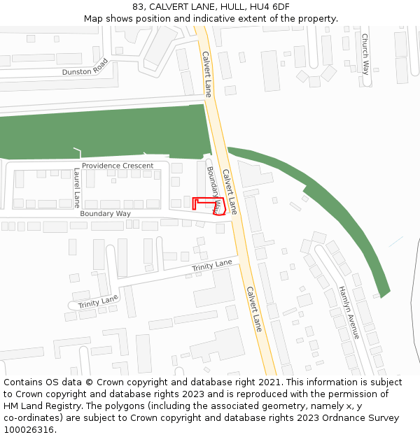83, CALVERT LANE, HULL, HU4 6DF: Location map and indicative extent of plot
