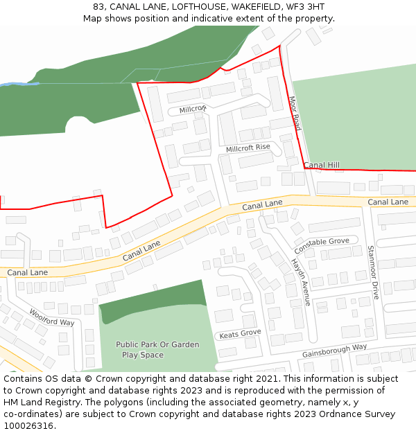 83, CANAL LANE, LOFTHOUSE, WAKEFIELD, WF3 3HT: Location map and indicative extent of plot