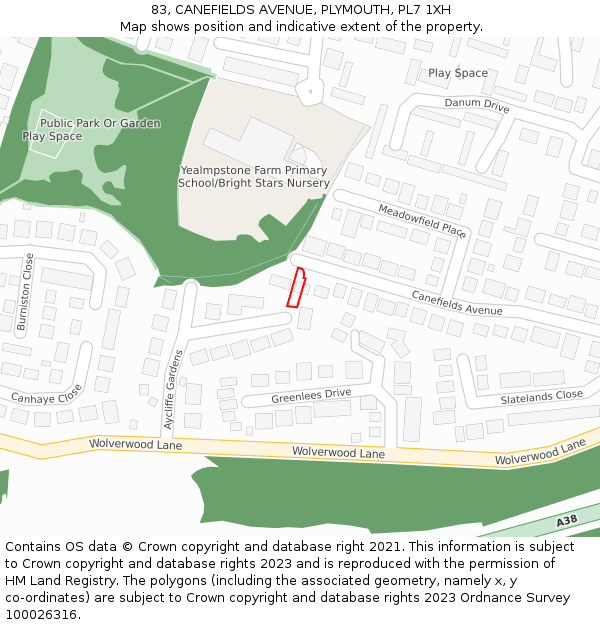 83, CANEFIELDS AVENUE, PLYMOUTH, PL7 1XH: Location map and indicative extent of plot