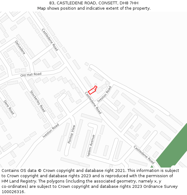 83, CASTLEDENE ROAD, CONSETT, DH8 7HH: Location map and indicative extent of plot
