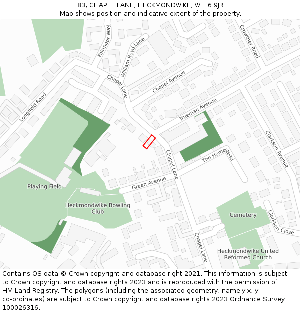 83, CHAPEL LANE, HECKMONDWIKE, WF16 9JR: Location map and indicative extent of plot