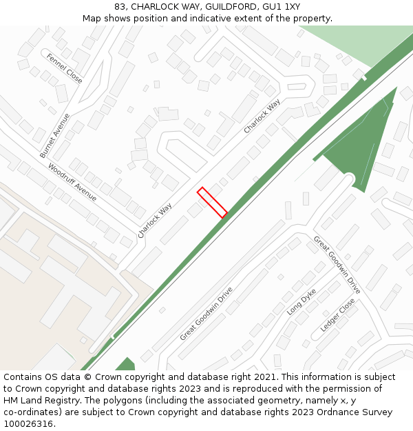 83, CHARLOCK WAY, GUILDFORD, GU1 1XY: Location map and indicative extent of plot