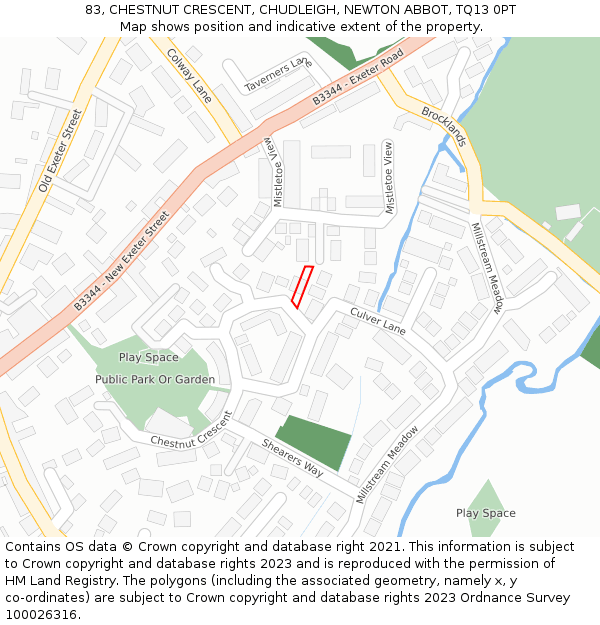 83, CHESTNUT CRESCENT, CHUDLEIGH, NEWTON ABBOT, TQ13 0PT: Location map and indicative extent of plot