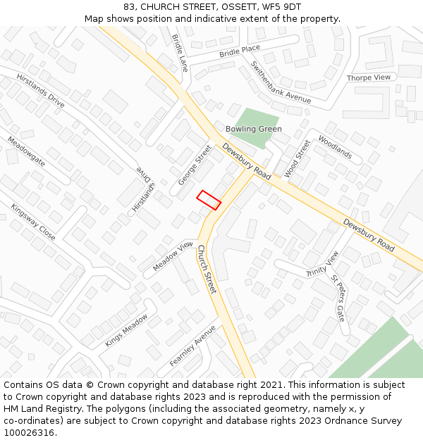 83, CHURCH STREET, OSSETT, WF5 9DT: Location map and indicative extent of plot