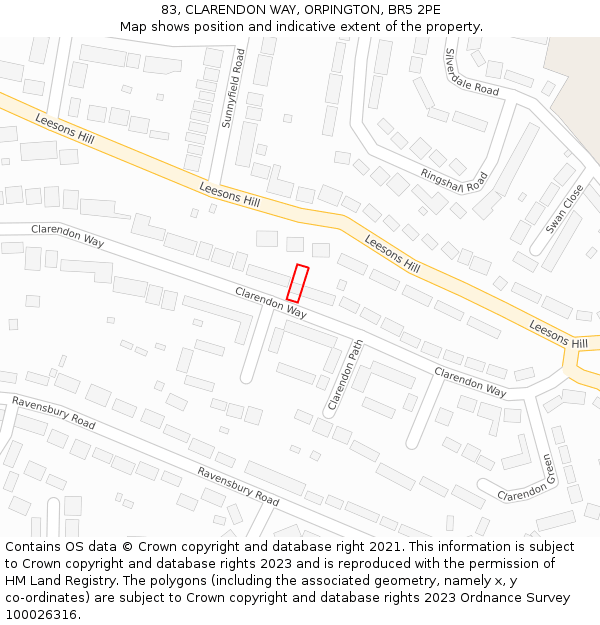 83, CLARENDON WAY, ORPINGTON, BR5 2PE: Location map and indicative extent of plot