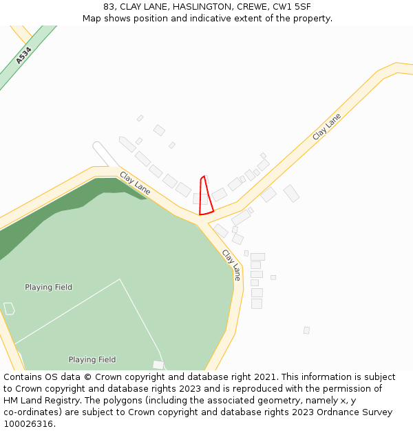 83, CLAY LANE, HASLINGTON, CREWE, CW1 5SF: Location map and indicative extent of plot
