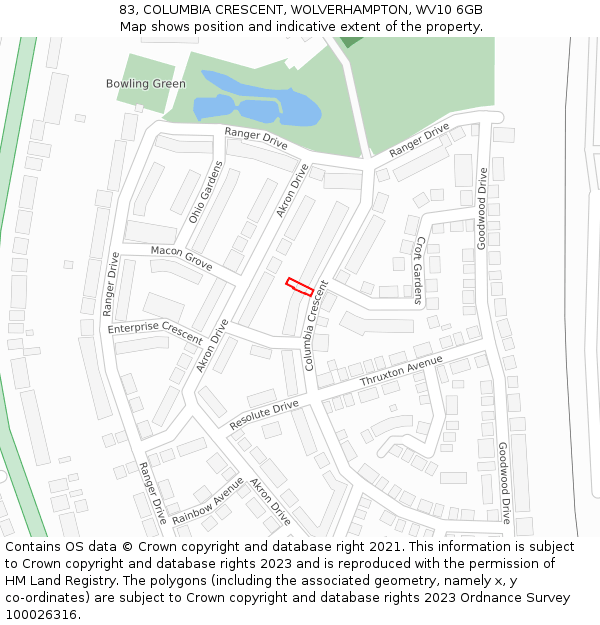 83, COLUMBIA CRESCENT, WOLVERHAMPTON, WV10 6GB: Location map and indicative extent of plot