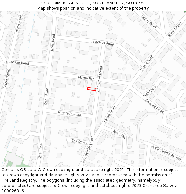 83, COMMERCIAL STREET, SOUTHAMPTON, SO18 6AD: Location map and indicative extent of plot