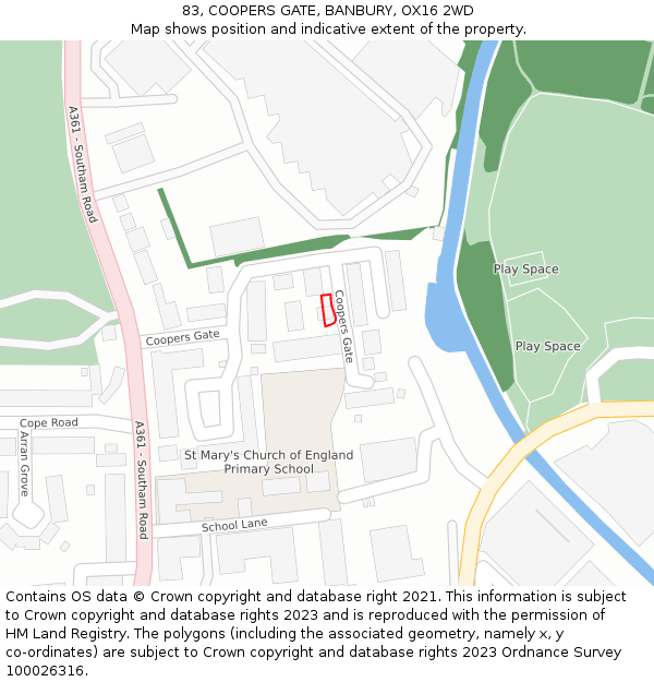83, COOPERS GATE, BANBURY, OX16 2WD: Location map and indicative extent of plot