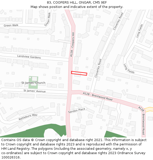 83, COOPERS HILL, ONGAR, CM5 9EF: Location map and indicative extent of plot