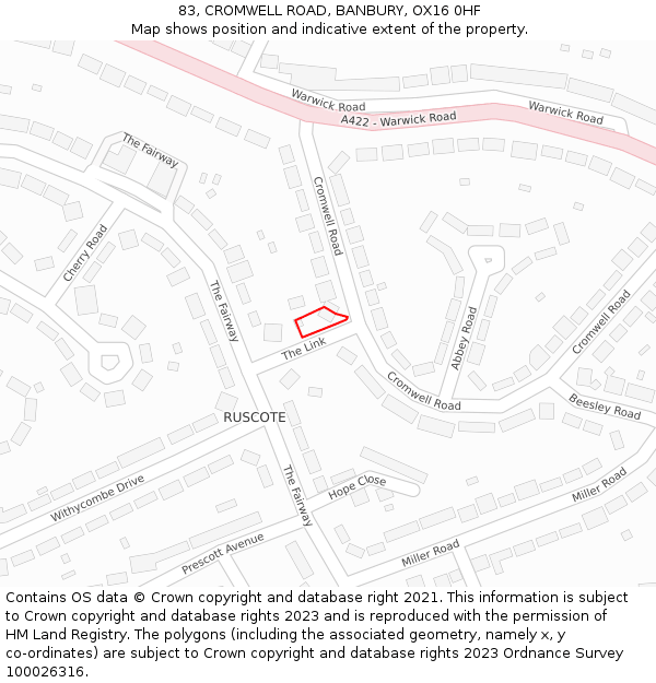 83, CROMWELL ROAD, BANBURY, OX16 0HF: Location map and indicative extent of plot