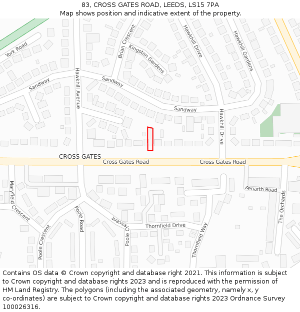 83, CROSS GATES ROAD, LEEDS, LS15 7PA: Location map and indicative extent of plot