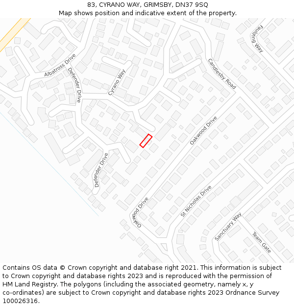 83, CYRANO WAY, GRIMSBY, DN37 9SQ: Location map and indicative extent of plot