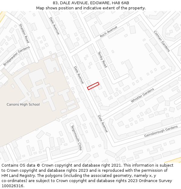 83, DALE AVENUE, EDGWARE, HA8 6AB: Location map and indicative extent of plot