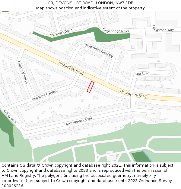 83, DEVONSHIRE ROAD, LONDON, NW7 1DR: Location map and indicative extent of plot