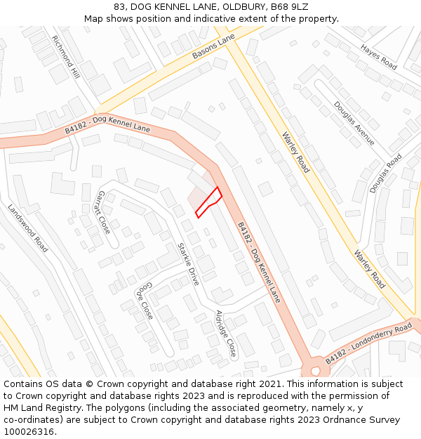 83, DOG KENNEL LANE, OLDBURY, B68 9LZ: Location map and indicative extent of plot