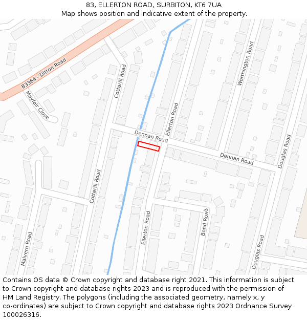 83, ELLERTON ROAD, SURBITON, KT6 7UA: Location map and indicative extent of plot
