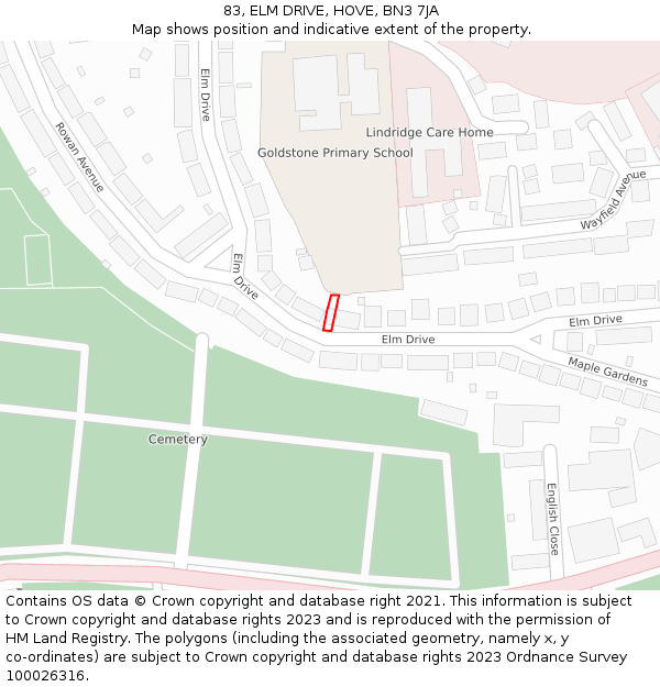 83, ELM DRIVE, HOVE, BN3 7JA: Location map and indicative extent of plot