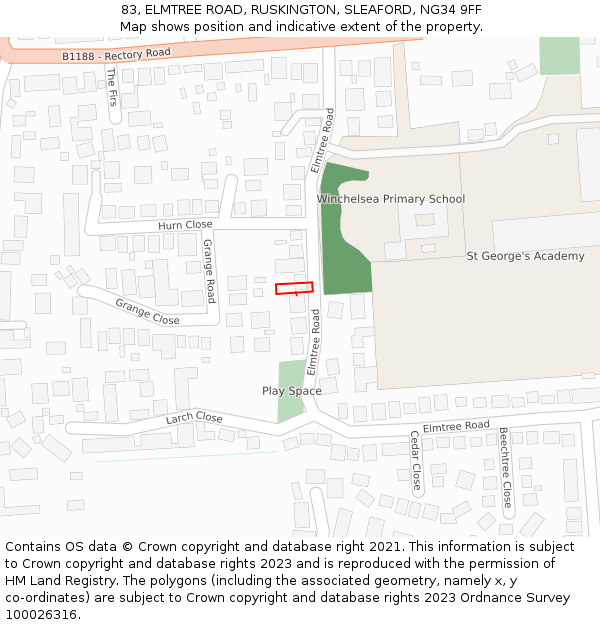 83, ELMTREE ROAD, RUSKINGTON, SLEAFORD, NG34 9FF: Location map and indicative extent of plot