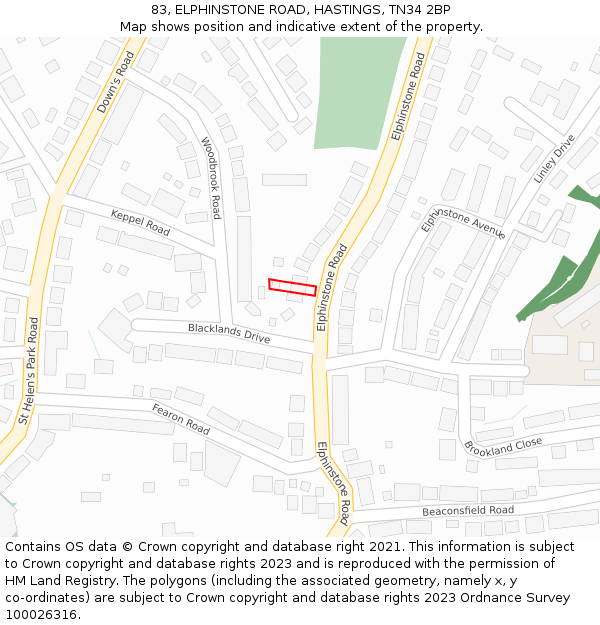 83, ELPHINSTONE ROAD, HASTINGS, TN34 2BP: Location map and indicative extent of plot