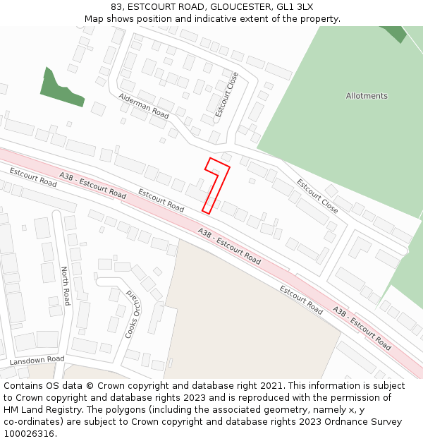 83, ESTCOURT ROAD, GLOUCESTER, GL1 3LX: Location map and indicative extent of plot