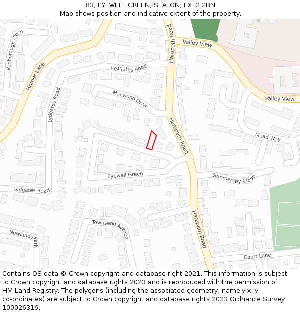 83, EYEWELL GREEN, SEATON, EX12 2BN: Location map and indicative extent of plot