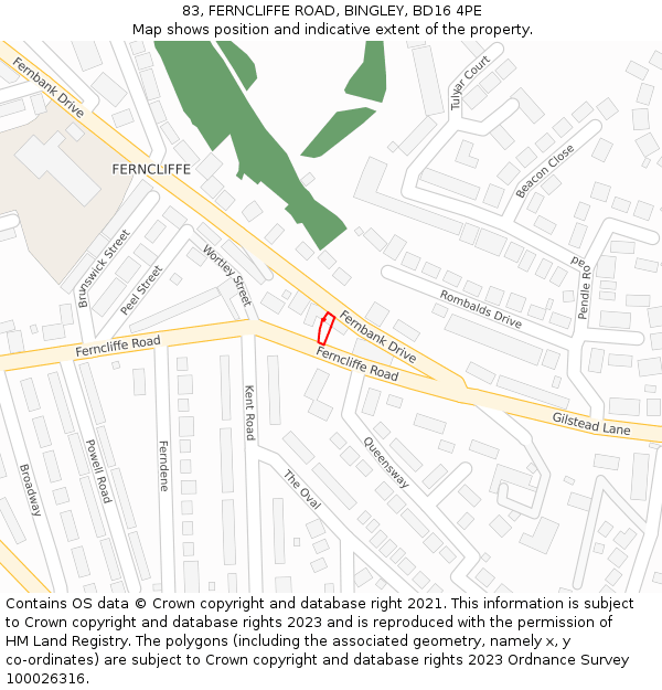 83, FERNCLIFFE ROAD, BINGLEY, BD16 4PE: Location map and indicative extent of plot