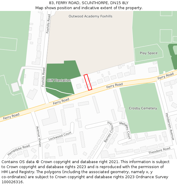 83, FERRY ROAD, SCUNTHORPE, DN15 8LY: Location map and indicative extent of plot