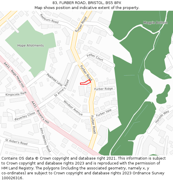 83, FURBER ROAD, BRISTOL, BS5 8PX: Location map and indicative extent of plot
