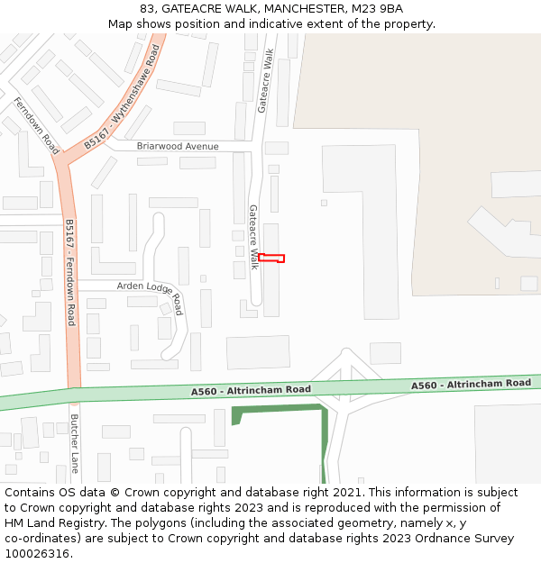 83, GATEACRE WALK, MANCHESTER, M23 9BA: Location map and indicative extent of plot