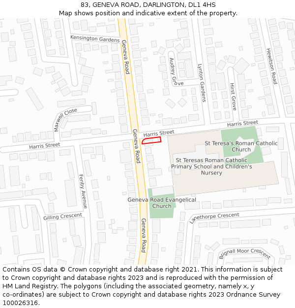 83, GENEVA ROAD, DARLINGTON, DL1 4HS: Location map and indicative extent of plot