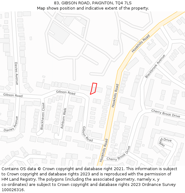 83, GIBSON ROAD, PAIGNTON, TQ4 7LS: Location map and indicative extent of plot
