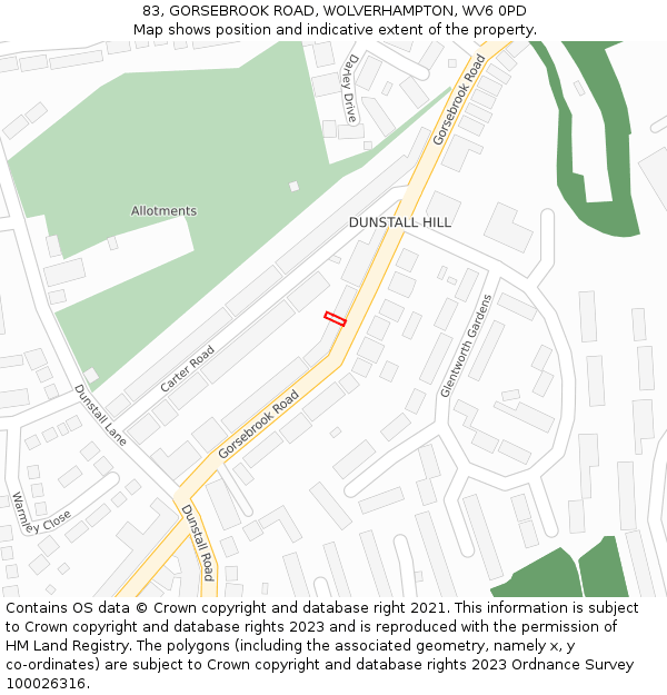 83, GORSEBROOK ROAD, WOLVERHAMPTON, WV6 0PD: Location map and indicative extent of plot