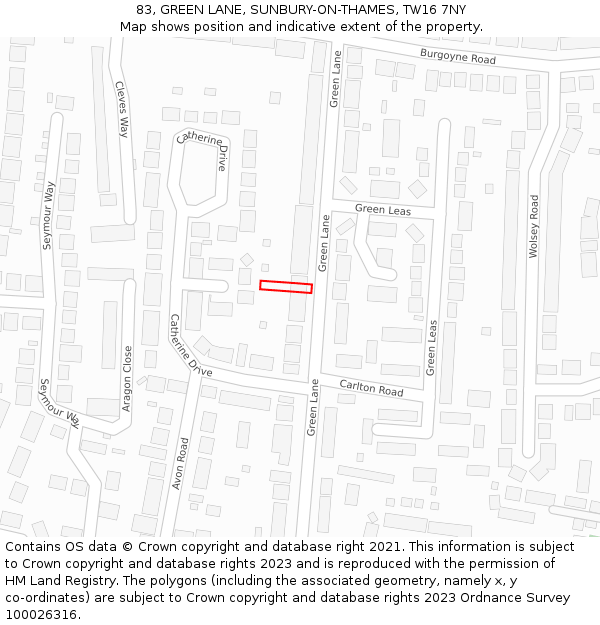 83, GREEN LANE, SUNBURY-ON-THAMES, TW16 7NY: Location map and indicative extent of plot