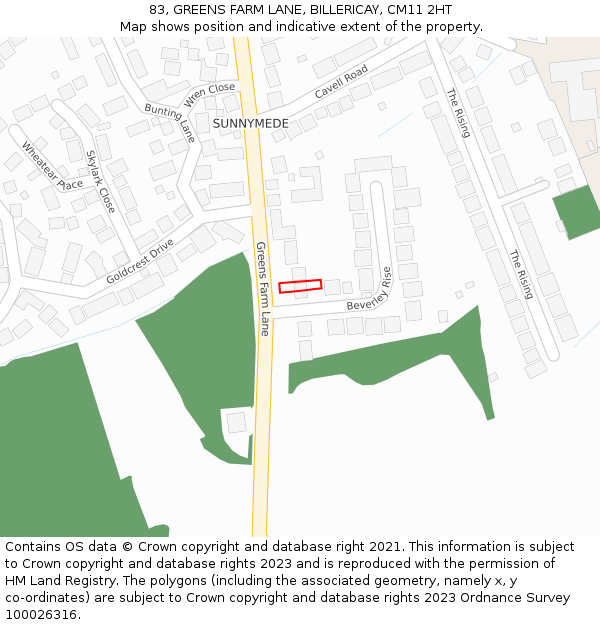 83, GREENS FARM LANE, BILLERICAY, CM11 2HT: Location map and indicative extent of plot