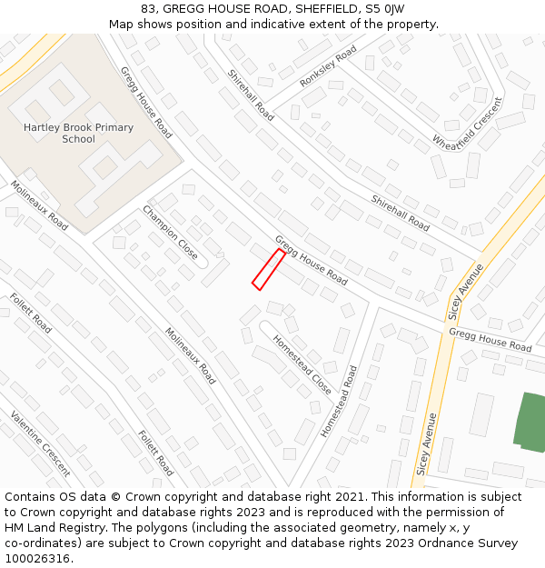 83, GREGG HOUSE ROAD, SHEFFIELD, S5 0JW: Location map and indicative extent of plot
