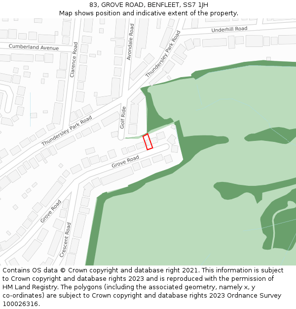83, GROVE ROAD, BENFLEET, SS7 1JH: Location map and indicative extent of plot