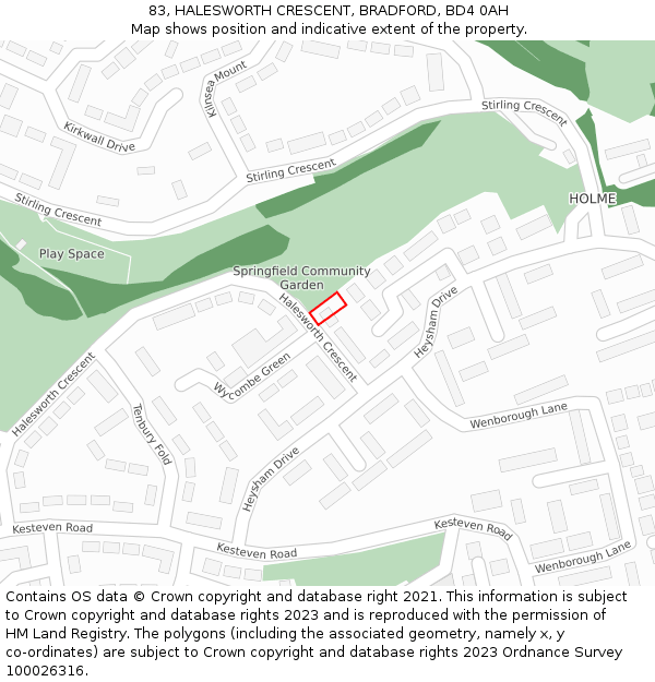 83, HALESWORTH CRESCENT, BRADFORD, BD4 0AH: Location map and indicative extent of plot