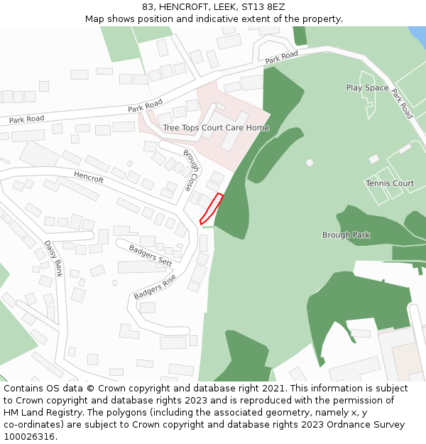 83, HENCROFT, LEEK, ST13 8EZ: Location map and indicative extent of plot
