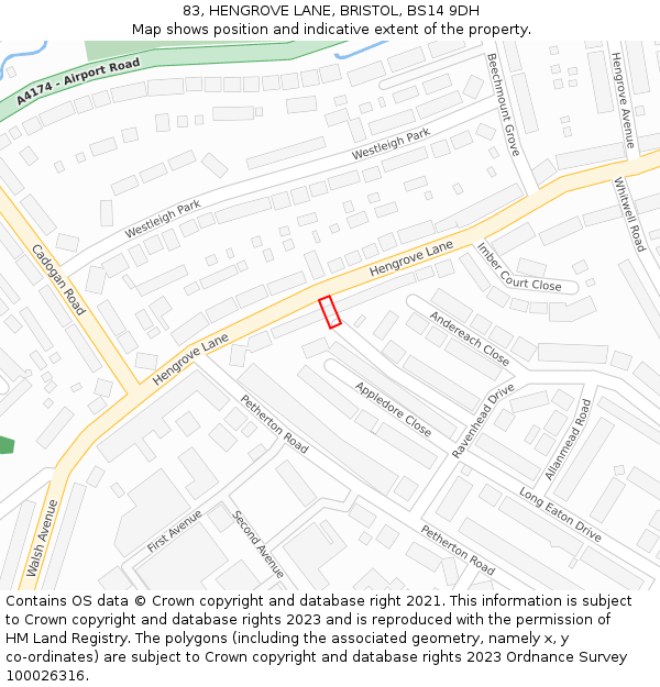 83, HENGROVE LANE, BRISTOL, BS14 9DH: Location map and indicative extent of plot