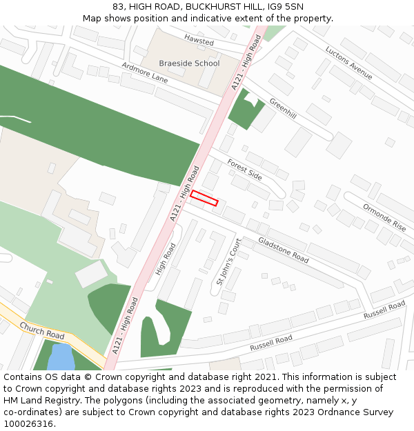 83, HIGH ROAD, BUCKHURST HILL, IG9 5SN: Location map and indicative extent of plot