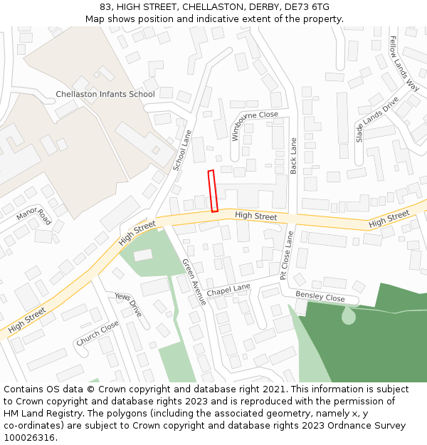 83, HIGH STREET, CHELLASTON, DERBY, DE73 6TG: Location map and indicative extent of plot