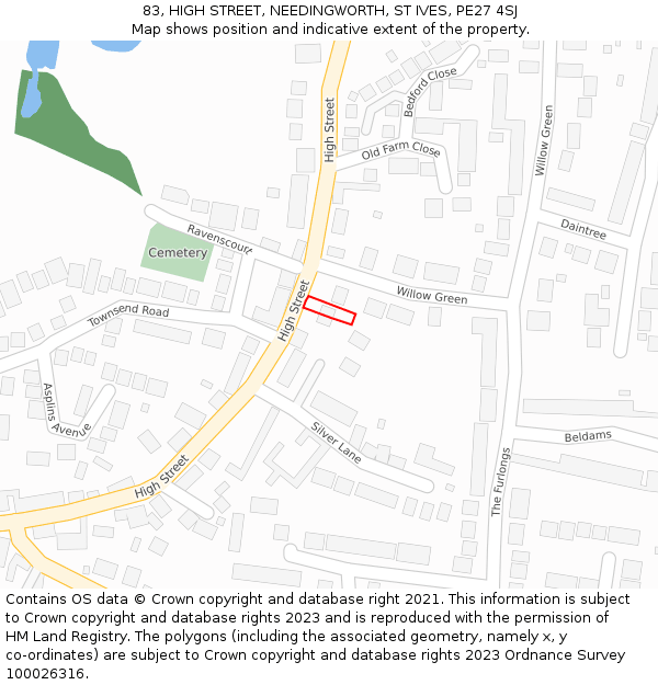 83, HIGH STREET, NEEDINGWORTH, ST IVES, PE27 4SJ: Location map and indicative extent of plot