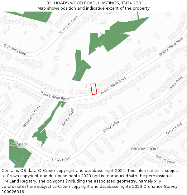 83, HOADS WOOD ROAD, HASTINGS, TN34 2BB: Location map and indicative extent of plot